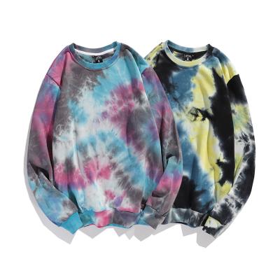 China Men 100% Cotton Anti-Wrinkle Crewneck Top Men Sweatshirt Streetwear Tie Dye Long Sleeve Hip Hop Couples Loose Sweatshirt for sale