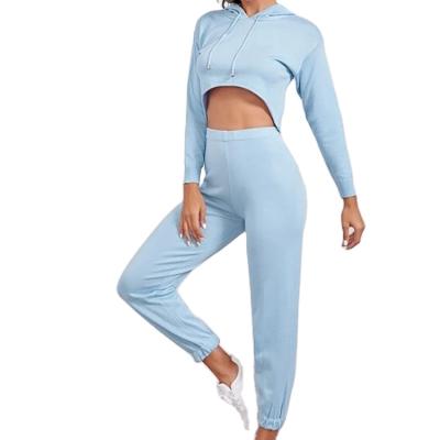 China Fashion casual crop top hoodie and tracksuit breathable custom sportswear 2 piece tracksuit top women set Tracksuits sports tracksuit for sale