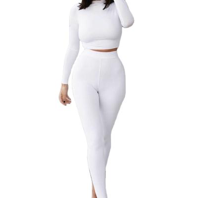 China New Logo Fashionable Custom Long Sleeve Crop Top Long Sleeve Leeging Set Breathable Two-Piece Women's Casual Sets for sale