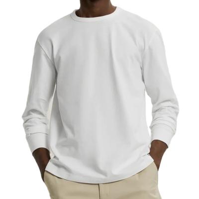 China Custom Simple Luxury Anti-Wrinkle Mens White Heavy Oversized 100% Cotton Long Sleeve T-Shirts for sale