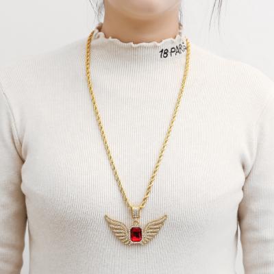 China Europe and America WeSparking EMO Hip Hop Man Necklace with Square Geometric Ruby Wings Necklace Fashion Jewelry for sale