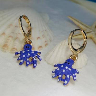 China WeSparking TRENDY Blue Starfish EMO Gold Plated Huggie Earrings Charm Dangle Earrings For Women Fashion Piercing Jewelry for sale