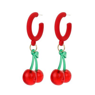 China WeSparking EMO Acrylic Statement Cherry Dangle Stud Earrings For Women TRENDY Fashion C-shaped Red Jewelry Spray Painted EMO Acrylic Statement for sale