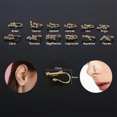 China WeSparking EMO Zodiac New Design Vintage Gold Plated 12 Dangle Nose Ring Hoop Cuff Bulk Nose Cuffs Face Clip Non Piercing Nose Rings for sale