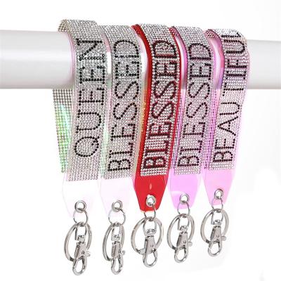 China WeSparking TRENDY EMO Letter With Full Diamond Wrist Strap Key Chain Bag Clothes Bling Bling Fashion Jewelry Accessories for sale