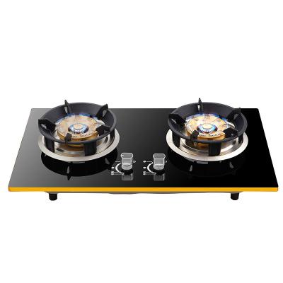 China Household Manufacturers Porcelain Home Kitchen Tempered Glass Panel 2 Table Top Pure Copper Burner Embedded Gas Stove for sale