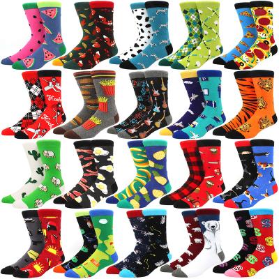 China Sporty High Quality Combed Cotton Socks Funny Happy Food Pattern Long Tube Men Socks Novelty Skateboard Crew Casual Crazy Socks for sale