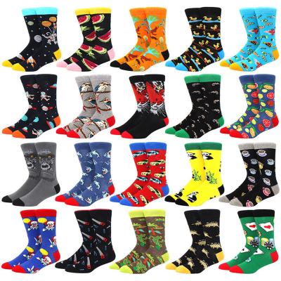 China 1Pair Mens Antibacterial Socks Color Combed Cotton Mens Socks Dress Casual Business Novelty Cartoon Animal Fruit Crew Funny Calcetines De Socks for sale