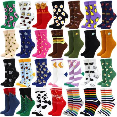 China Breathable Women Bangs Funny Cute Cartoon Fruits Happy Banana Avocado Lemon Egg Cookie Donuts Food Novelty Skateboard Happy Colorful Socks for sale