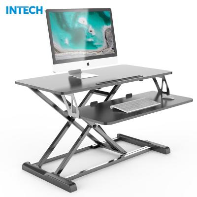 China Modern Height Adjustable Desk Converter Shock Absorber Riser with Removable Keyboard Tray Sit to Stand Workstation Laptop Stand Desk for sale