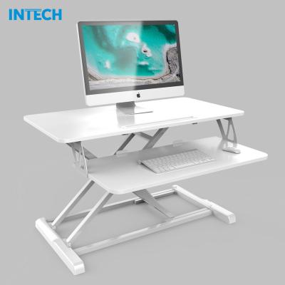 China Height Adjustable Desk Converter Shock Absorber Riser with Removable Keyboard Tray Sit to Stand Workstation Laptop Stand Desk for sale