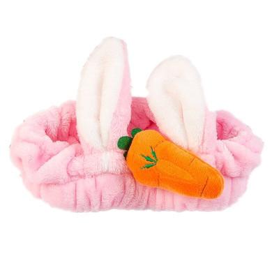 China Lovely Fashion Carrot Rabbit Ears Face Stretch Hair Band Girls Makeup Plush Edge Wash Headbands for sale