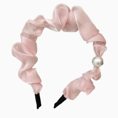 China Fashion 2021 Fashion New Women Hair Accessories Pleated Fabric Soild Color Custom Twist Pearl Headband for sale