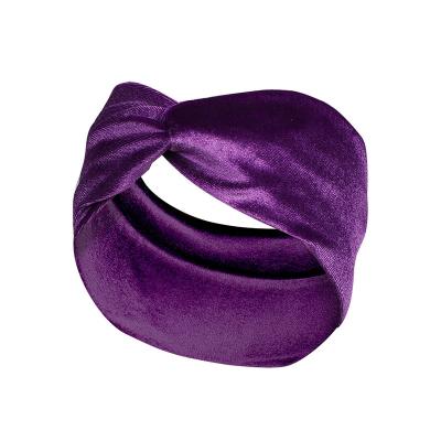 China Fashion Top Quality Solid Color Velvet Hair Band Hair Wraps Elastic Top Knotted Soft Stretch Headbands Custom Made Elastic Headbands for sale