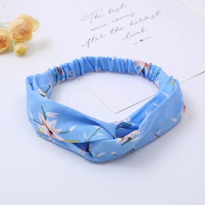 China Colorful Headband Rose Knotted Cross Floral Boho Yoga Fashion Chiffon Hair Wrap Headwear Chic Elastic Makeup Accessories for sale