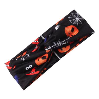 China Fashion Halloween Pumpkin Skull Spider Pattern Elastic Hair Bands Black Color Orange Classic Headband for sale