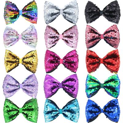 China Fashion 5Inch Bow Color Glitter Multiple Hair Clip Double Sided Sequin Barrette Hairpins For Kids for sale