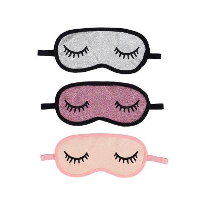 China Cute Cartoon Glitter Cloth Blindfold Travel Sleep EyeMask Comfortable With Embroidered Eyelashes For Sleeping for sale