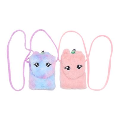 China Unicorn Pattern Shoulder Crossbody Mobile Phone Case Cutest Anti-fall Fluffy Plush Warm Phone Bag For Girls for sale