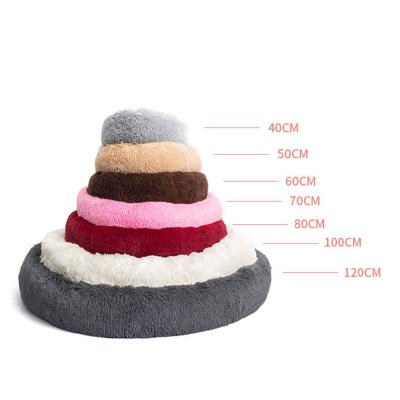 China Cheap Comfortable Soothing Luxury Soft Warm Plush Viable Fur Donut Large Round Bedrooms Dogs Cats Pet Beds for sale