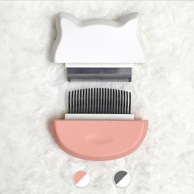 China Sustainable Pet Care Products Two-Button Design Stainless Steel Pet Brush Remove Hair For Dog And Cat for sale