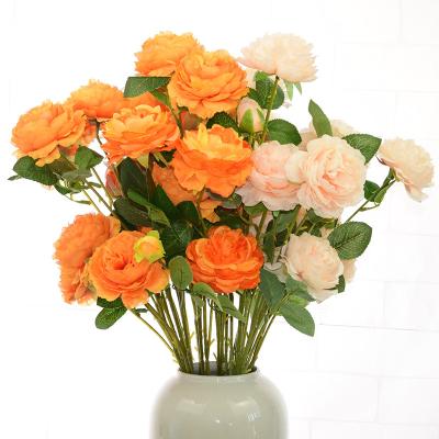 China Artificial Flowers Wedding Home Wedding Decorative Peony Manufacturer 3 Stem Single Main Peonies Flower Decoration for sale