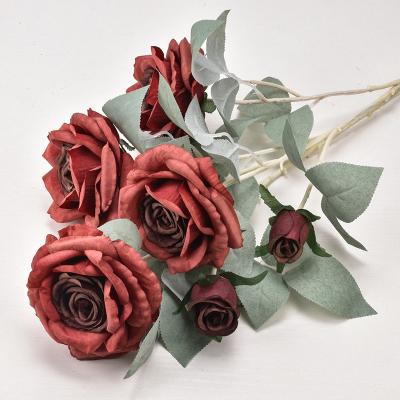 China European silk artificial wholesale flower supply artificial roses flower living room adornm silk wedding silk simulation roses for sale