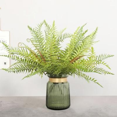 China 9 Leaves Fern Green Plant Grass Green Fern Simulation Plant Minimalist Persian Leafy Soft Wedding Wall Decoration for sale