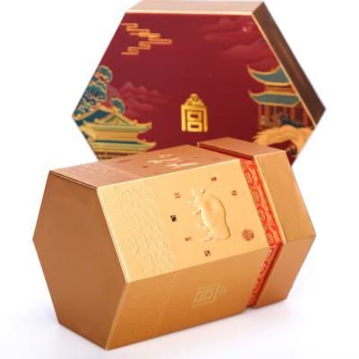 China Recyclable Customized Antic Design Foil Printing Hexagon Metallic Gift Box for sale