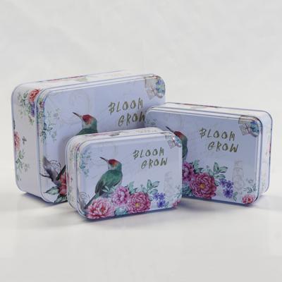 China Hot Selling Cookie Tin Box Custom Printing Rectangular Hinged Gift Packaging Card Box Three Piece Metal For Cookie Tin Can Tinplate for sale