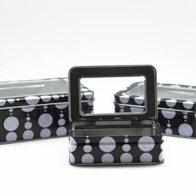 China Food Box Hinged Lid Tin Box With Transparent PVC Window For Cosmetic for sale