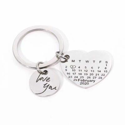 China Name Calendar Disc Love DIY Metal Fashion Personal Custom Key Ring Stainless Steel Pendant for sale