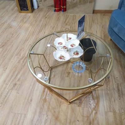 China Easy To Clean Stainless Steel Around Cheap Price Gold Metal Stand Contemporary Glass Top Coffee Table for sale