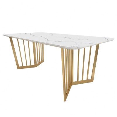 China Luxury Durable New Product Hot Sale White Rectangular Shape Metal Marble Top Dining Table for sale