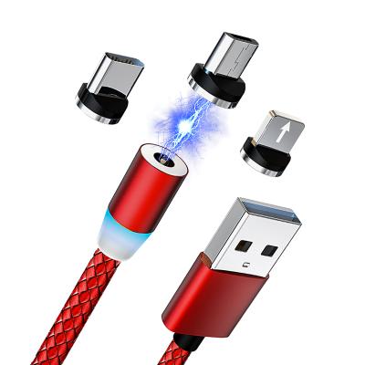 China 3 In 1 Magnetic Cable New Led Magnetic Charging 3 In 1 Type C USB Magnetic Micro Cable for sale