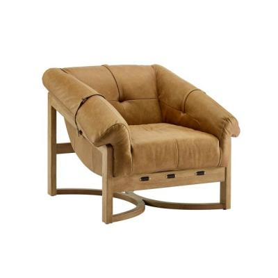 China New Arrivls Mid-Century Retro Mid-Century Top-grain Modern Leather Living Room Armchair With Simple View Wooden Living Room Sofa Chair for sale