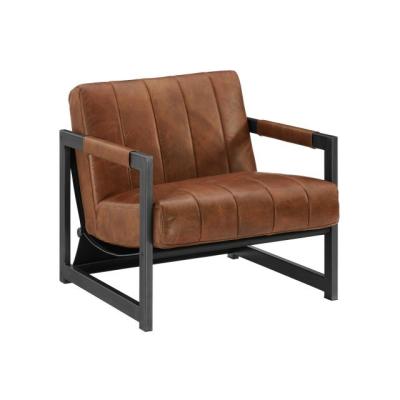 China New Arrivls Mid Century Modern Genuine Leather Accent Chair Armchair With Black Metal Frame Single Sofa Chair for sale