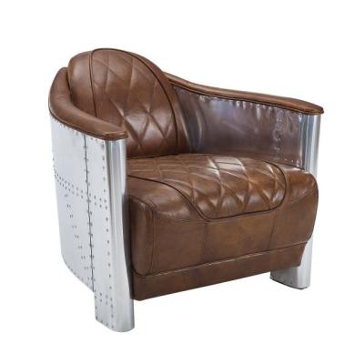 China Mid Century New Arrivals Mid Century Modern Genuine Leather Accent Armchair With Vintage Aluminum for sale