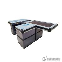 China Custom Conveyor Belt Checkout Counter Steel Cashier Counter for sale