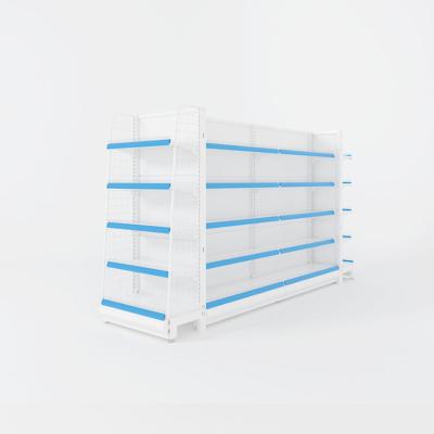 China Double Columns Medical Store Display Rack White 1200mm 1500mm 1800mm Length for sale