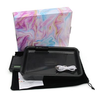 China Tobacco Rolling Tray 27*20Cm ABS Smoking Custom Herb Smoke Tray Set Rolling With Led With Digital Pocket Scale for sale