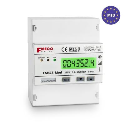 China Single Phase RS485 Kilowatt Hour Meter EM415-Mod 230V 10 100 A MID Approved Power Meter for sale