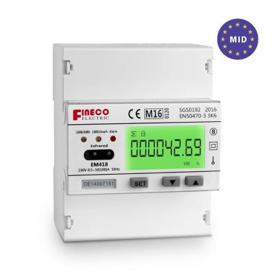 China EM418 230V 10 100 A MID Approved Single Phase Energy Meter with Digital Display and RS485 for sale