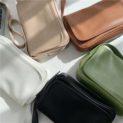 China Fashion Trendy Women's Bag Square Flip Opening Bag Simple Fashion Shoulder Ladies Solid Color PU Women Leather Messenger Bag for sale