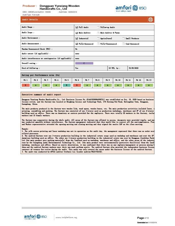 BSCI - Dongguan Yunxiang Wooden Handicrafts Co., Ltd.