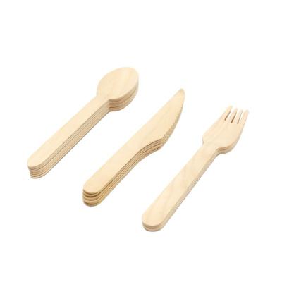 China Stocked Disposable Wooden Cutlery Sets Nature Color Wooden Tableware Cutlery Set Great For Parties Picnic Camping for sale