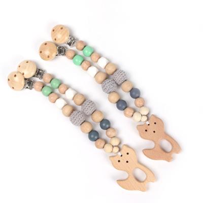 China Baby Safety 3D Kawaii Shape Crochet Beads Pacifier Geometric Clip Chain Animal Wooden Clip Teether Rod Toys Tiny for sale