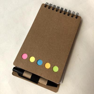 China Wholesale Spiral Kraft Cover Spiral Notebook with Sticky Notes and Eco Paper Pen for sale