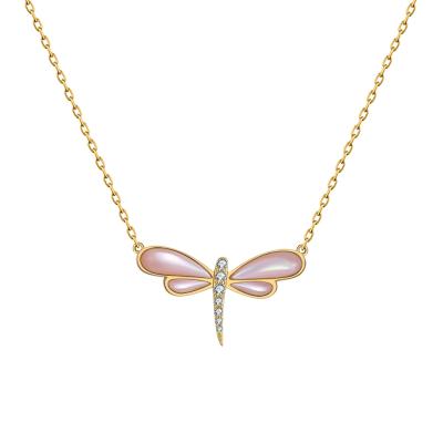 China RINNTIN N17 Trendy Natural Mother of Pearl and Moissanite 10K 14K 18K Solid Gold Butterfly Charm Pendant Necklace for Girls Jewelry for sale