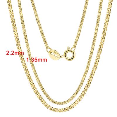 China Real 14K Solid Yellow Gold Chain Necklace RINNTIN GC04 Hiphop Fashion Jewelry Lead Free Nickel Free Style 1.35mm 2.2mm Diamond Cut Cuban Link Curb for sale